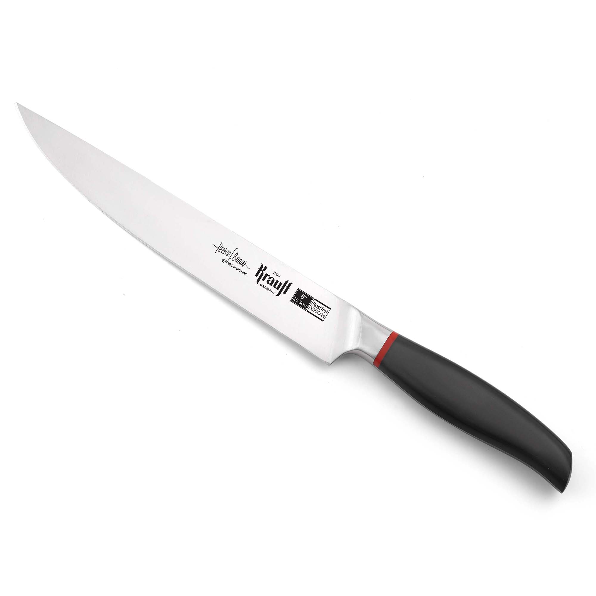 A set of knives with a Smart Shef stand