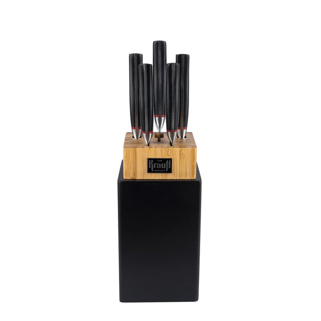 A set of knives with a Smart Shef stand