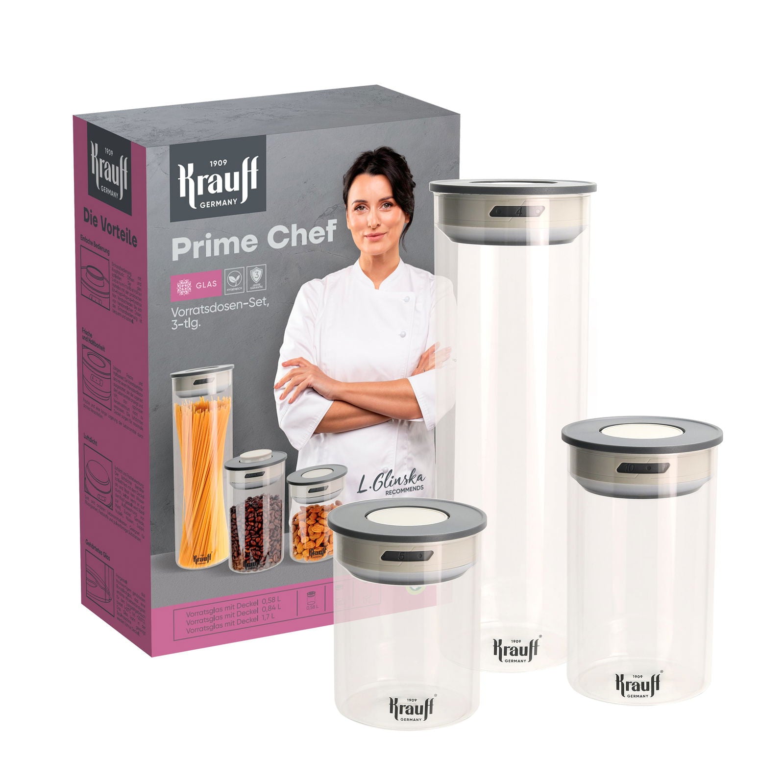 Набір ємностей для зберігання  Prime Chef 1,7 л + 0,84 л + 0,58 л - Krauff